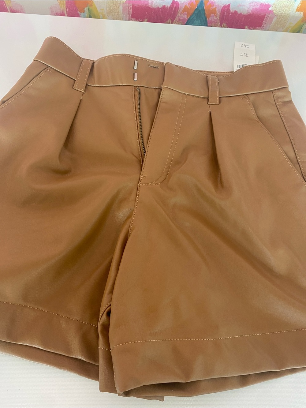 Abercrombie & Fitch Vegan Leather Shorts in Camel Brown. Size small. NWT.